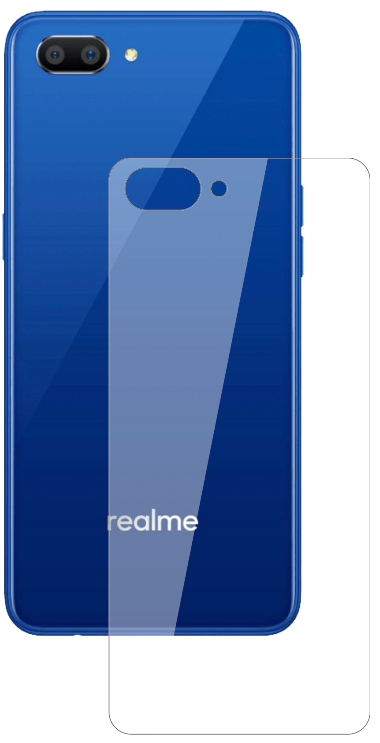 OppoRealme C1 (2019) Rückseite mit aufgebrachter dipos Flex Schutzfolie, glasklare Darstellung ohne Einschränkungen
