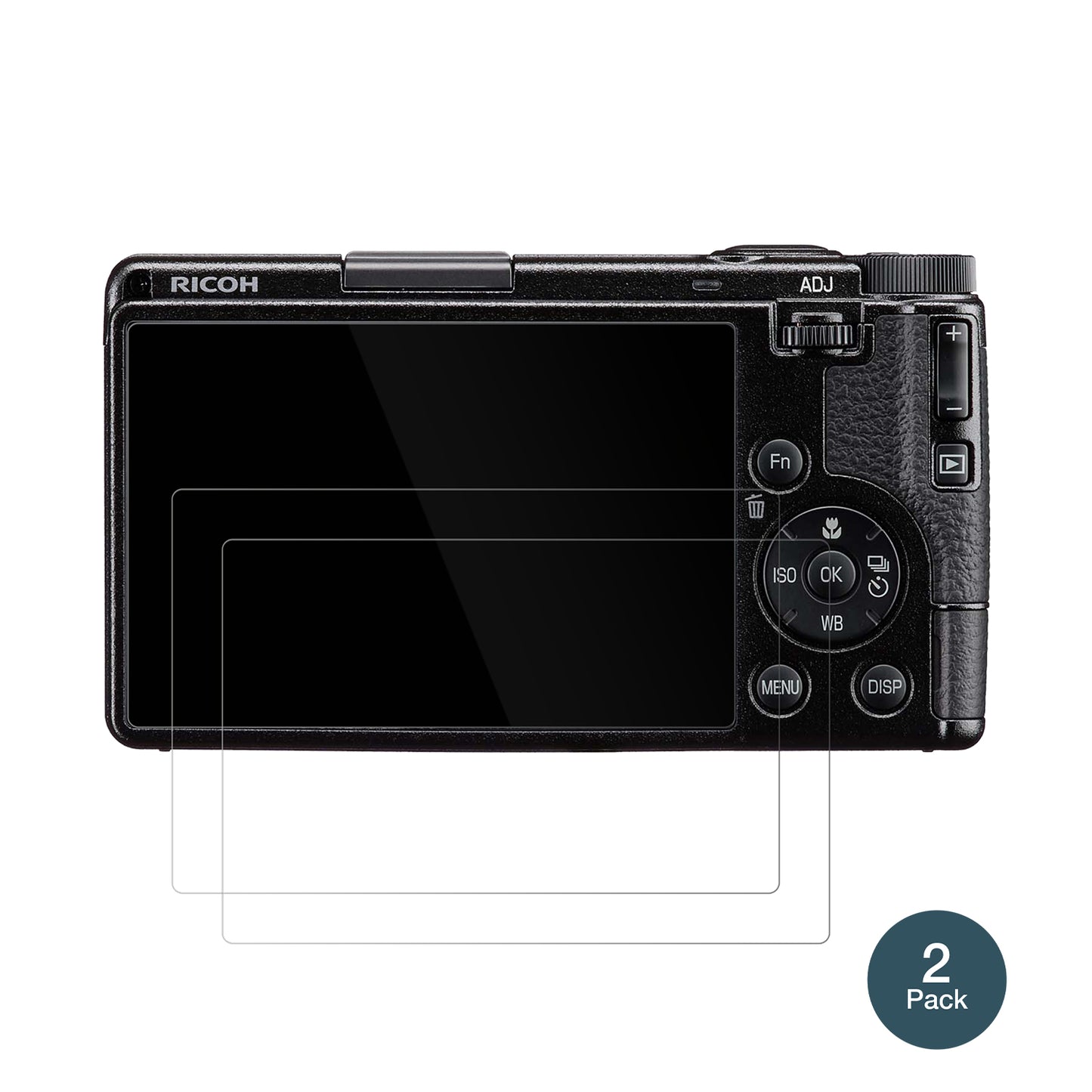RicohGR IV mit aufgebrachter dipos Flex Schutzfolie, glasklare Darstellung ohne Einschränkungen