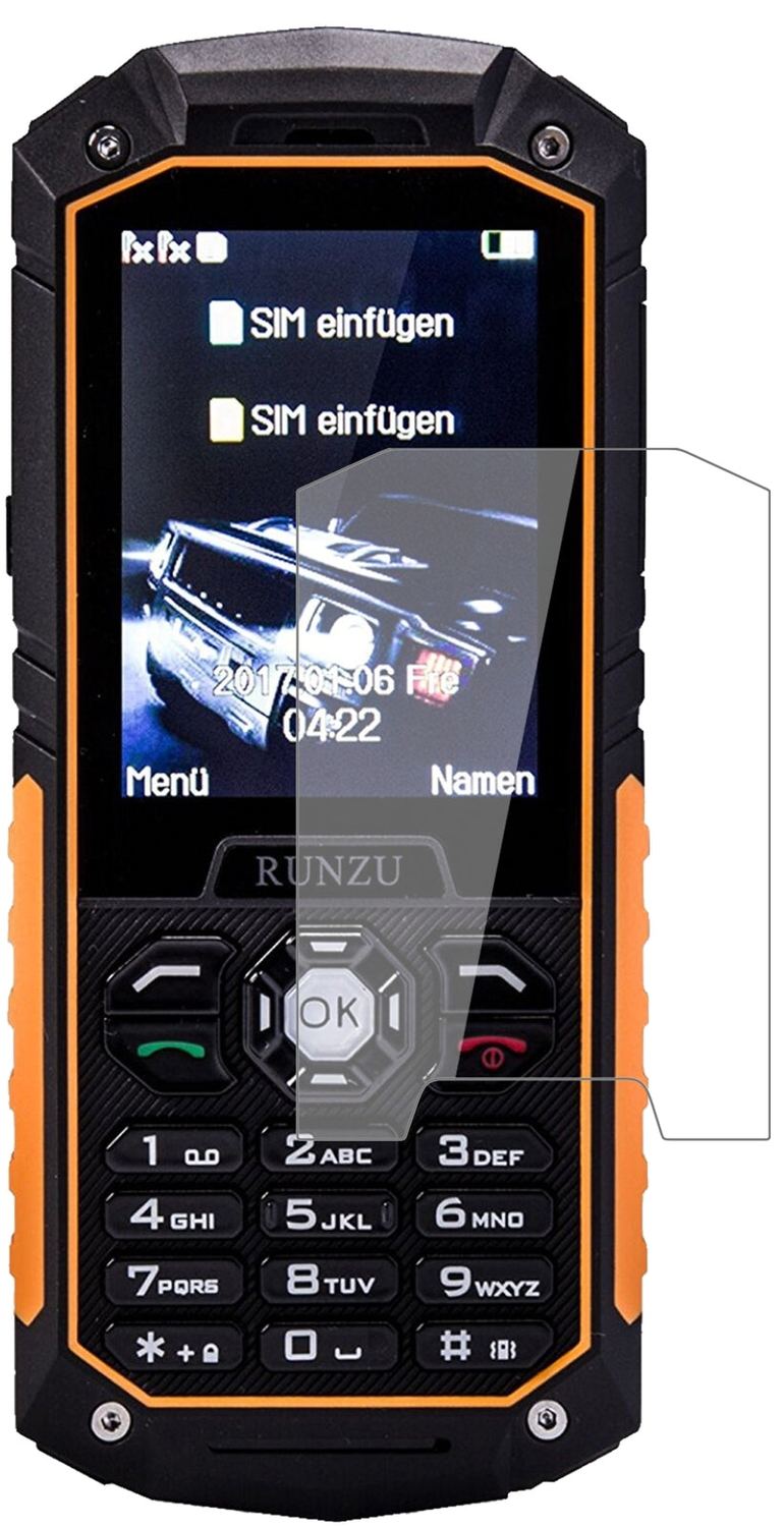 RunzuM8 mit aufgebrachter dipos Flex Schutzfolie, glasklare Darstellung ohne Einschränkungen