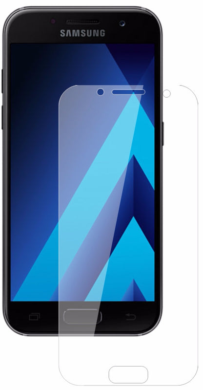 SamsungGalaxy A3 (2017) mit aufgebrachter dipos Flex Schutzfolie, glasklare Darstellung ohne Einschränkungen