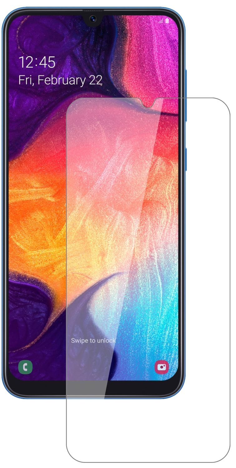 SamsungGalaxy A50 mit aufgebrachter dipos Flex Schutzfolie, glasklare Darstellung ohne Einschränkungen
