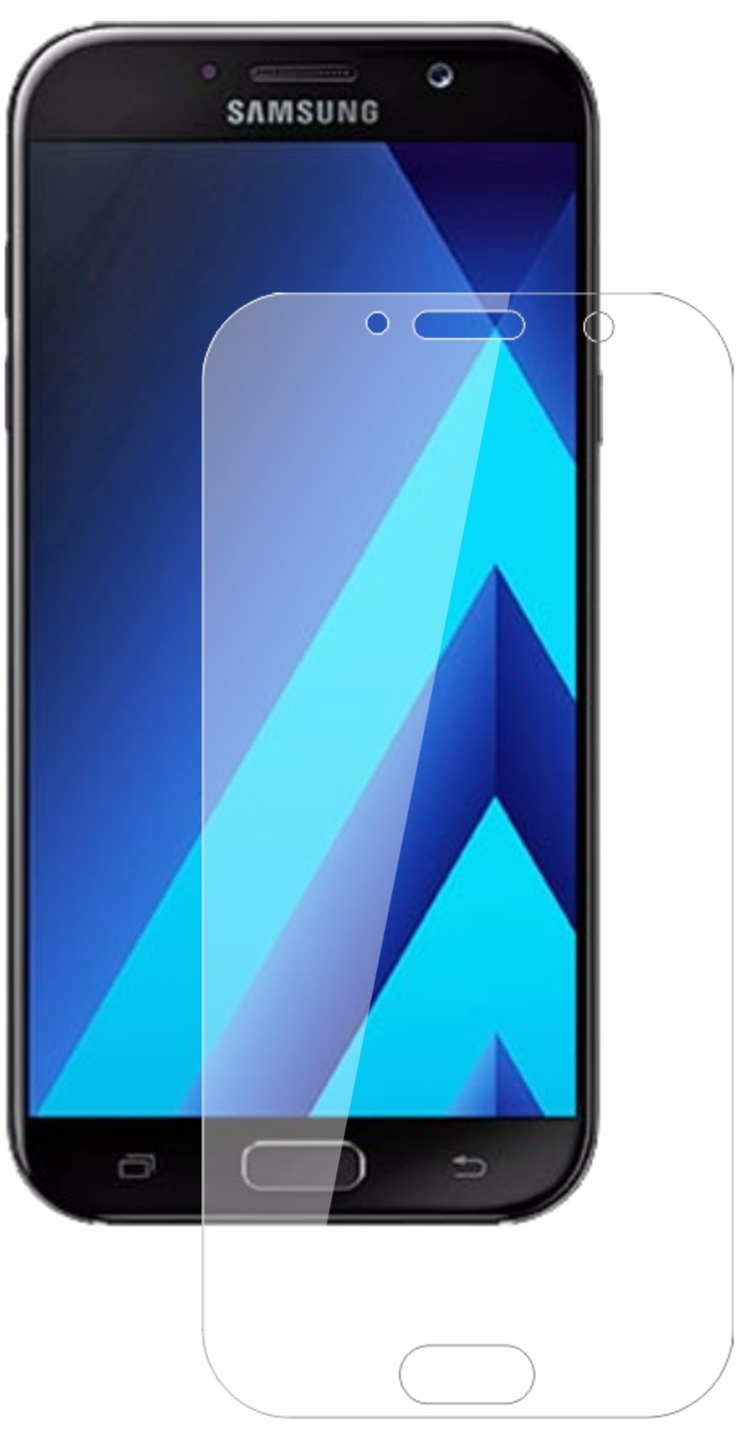 SamsungGalaxy A7 (2017) mit aufgebrachter dipos Flex Schutzfolie, glasklare Darstellung ohne Einschränkungen