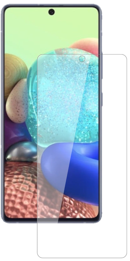 SamsungGalaxy A71 5G mit aufgebrachter dipos Flex Schutzfolie, glasklare Darstellung ohne Einschränkungen