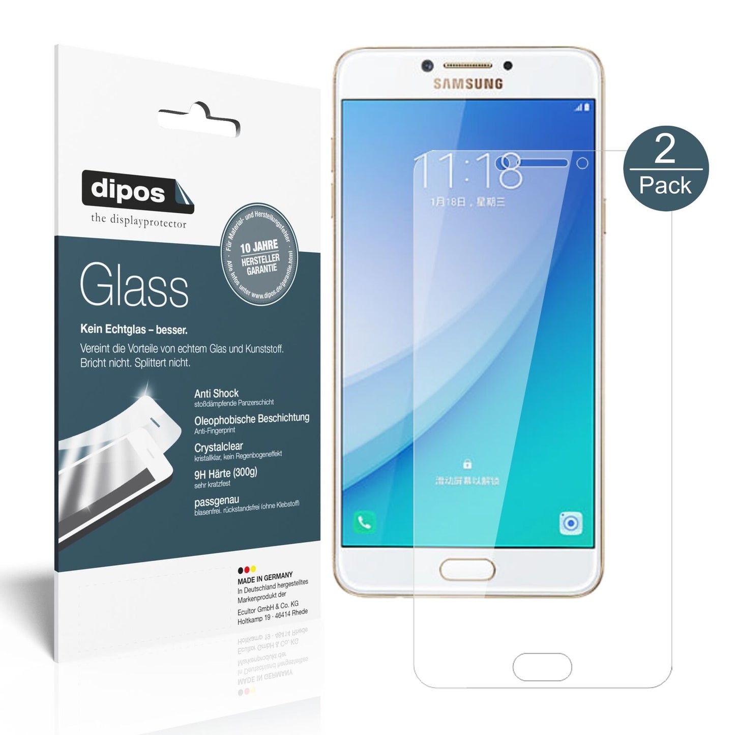 SamsungGalaxy C7 Pro mit aufgebrachter dipos Flex Schutzfolie, glasklare Darstellung ohne Einschränkungen