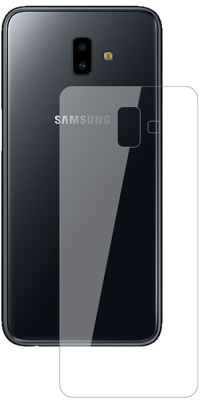 SamsungGalaxy J6 Plus (2018) Rückseite mit aufgebrachter dipos Flex Schutzfolie, glasklare Darstellung ohne Einschränkungen