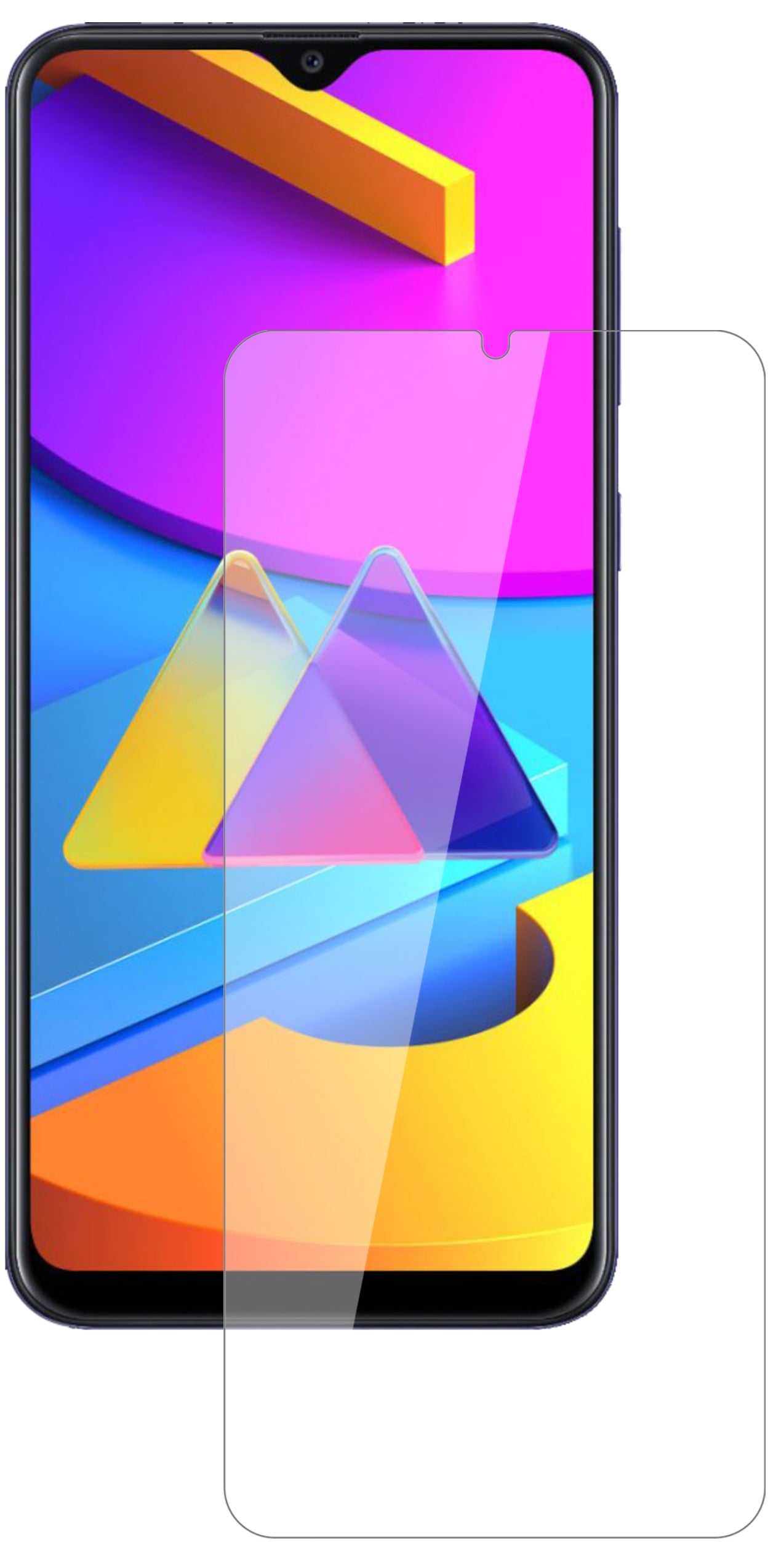 SamsungGalaxy M10s mit aufgebrachter dipos Flex Schutzfolie, glasklare Darstellung ohne Einschränkungen