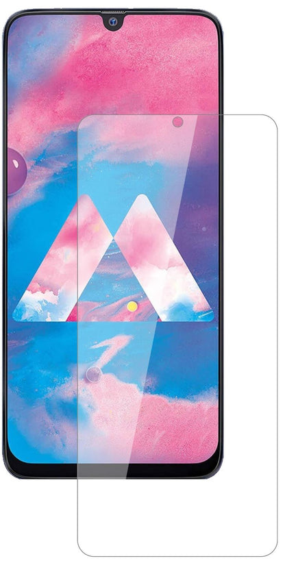 SamsungGalaxy M30 mit aufgebrachter dipos Flex Schutzfolie, glasklare Darstellung ohne Einschränkungen