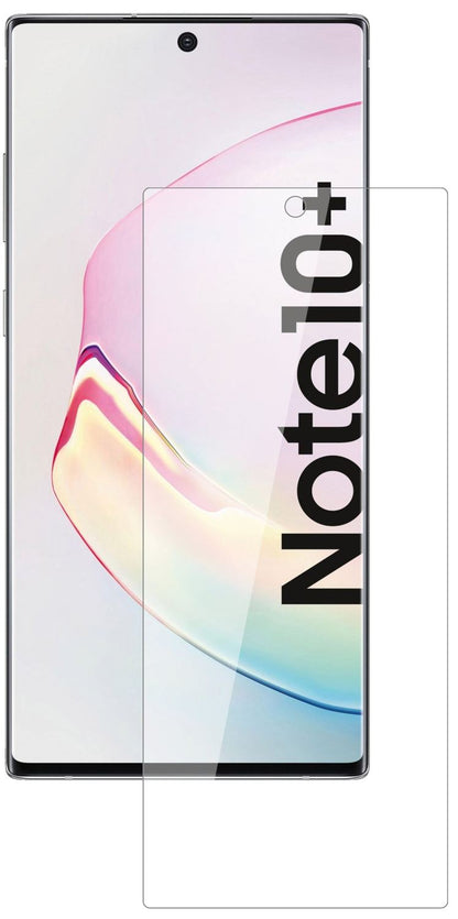 SamsungGalaxy Note 10 Plus 5G mit aufgebrachter dipos Flex Schutzfolie, glasklare Darstellung ohne Einschränkungen