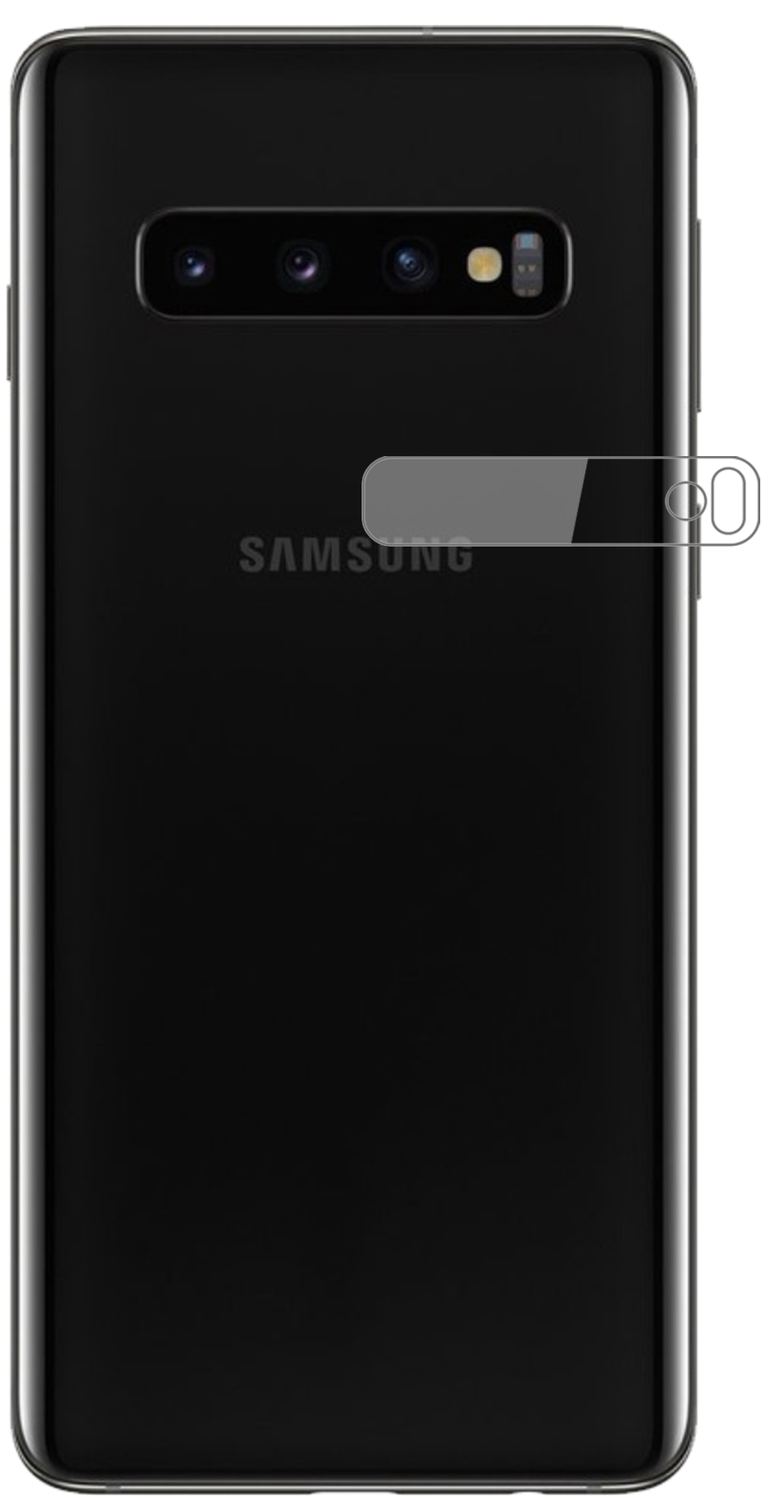 SamsungGalaxy S10 Kameralinse mit aufgebrachter dipos Flex Schutzfolie, glasklare Darstellung ohne Einschränkungen