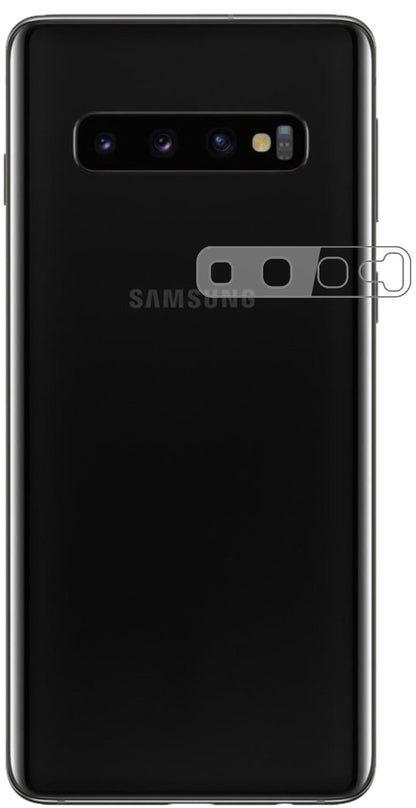 SamsungGalaxy S10 Plus Kameralinse mit aufgebrachter dipos Flex Schutzfolie, glasklare Darstellung ohne Einschränkungen