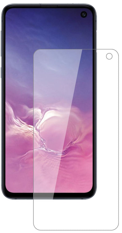 SamsungGalaxy S10e mit aufgebrachter dipos Flex Schutzfolie, glasklare Darstellung ohne Einschränkungen