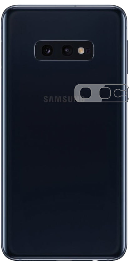 SamsungGalaxy S10e Kameralinse mit aufgebrachter dipos Flex Schutzfolie, glasklare Darstellung ohne Einschränkungen