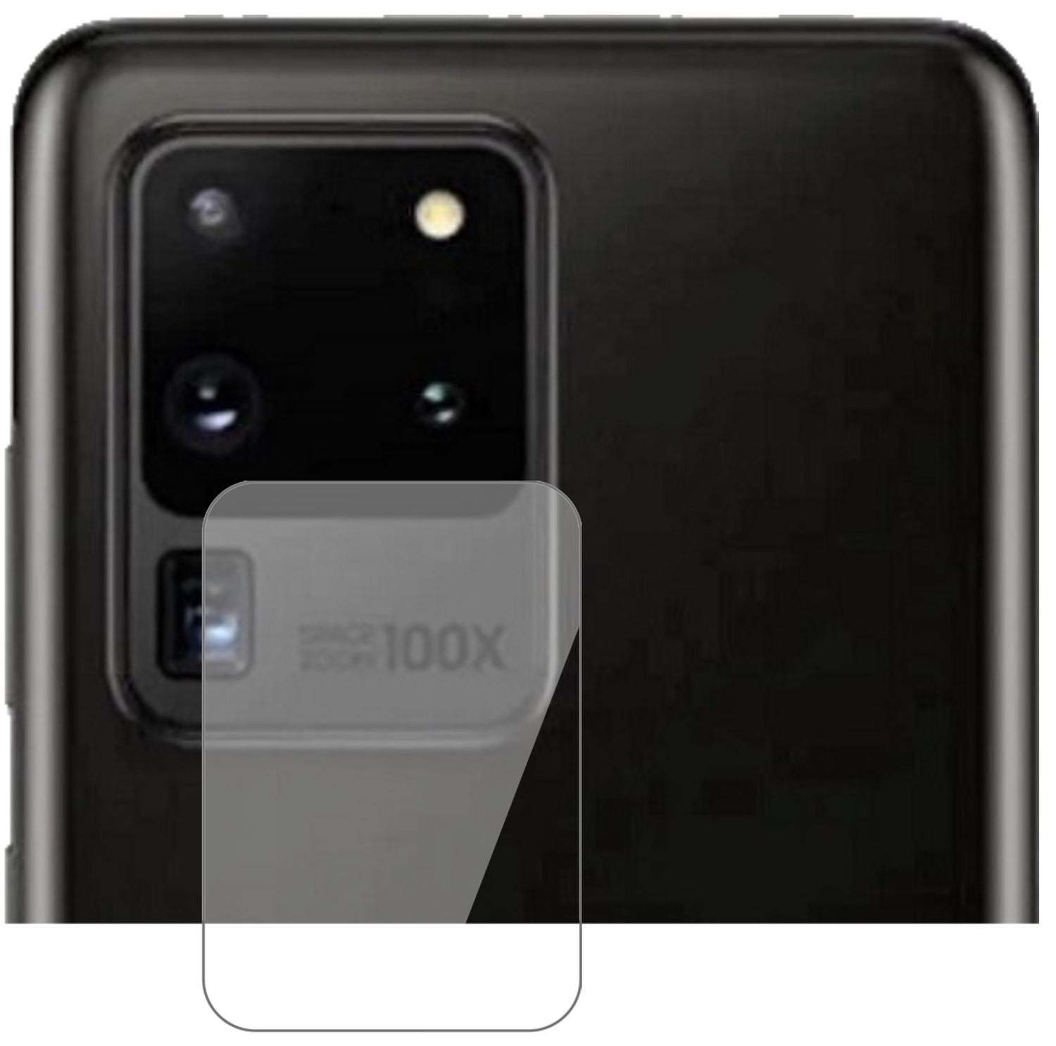 SamsungGalaxy S20 Ultra Kameralinse mit aufgebrachter dipos Flex Schutzfolie, glasklare Darstellung ohne Einschränkungen