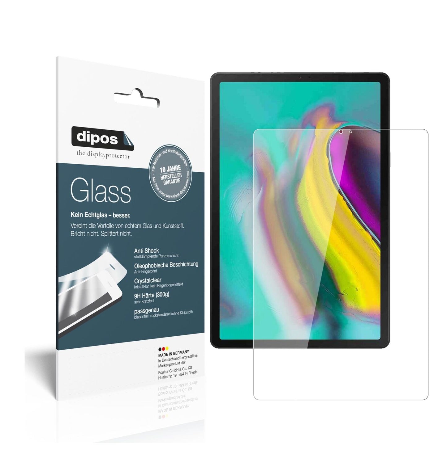 SamsungGalaxy Tab A 10.1 (2019) mit aufgebrachter dipos Flex Schutzfolie, glasklare Darstellung ohne Einschränkungen