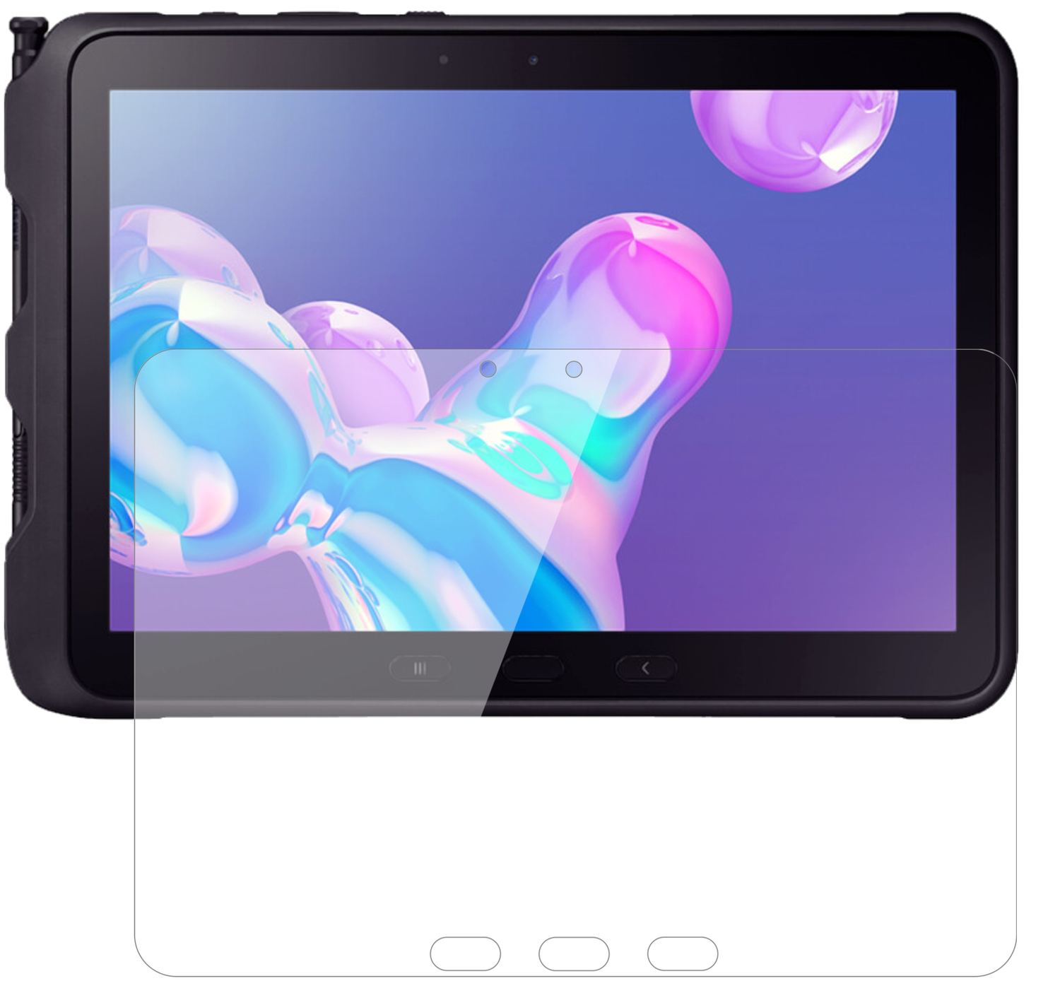 SamsungGalaxy Tab Active Pro 10.1 mit aufgebrachter dipos Flex Schutzfolie, glasklare Darstellung ohne Einschränkungen