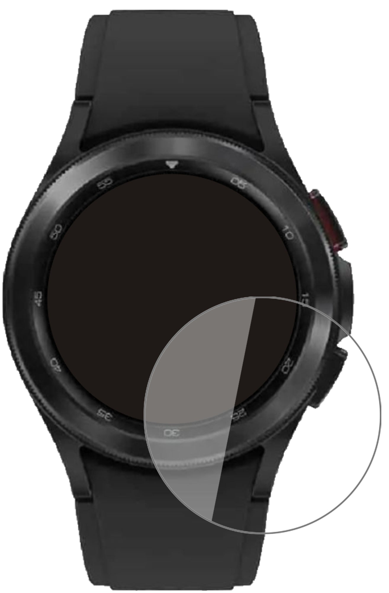 SamsungGalaxy Watch 4 (44 mm) mit aufgebrachter dipos Flex Schutzfolie, glasklare Darstellung ohne Einschränkungen