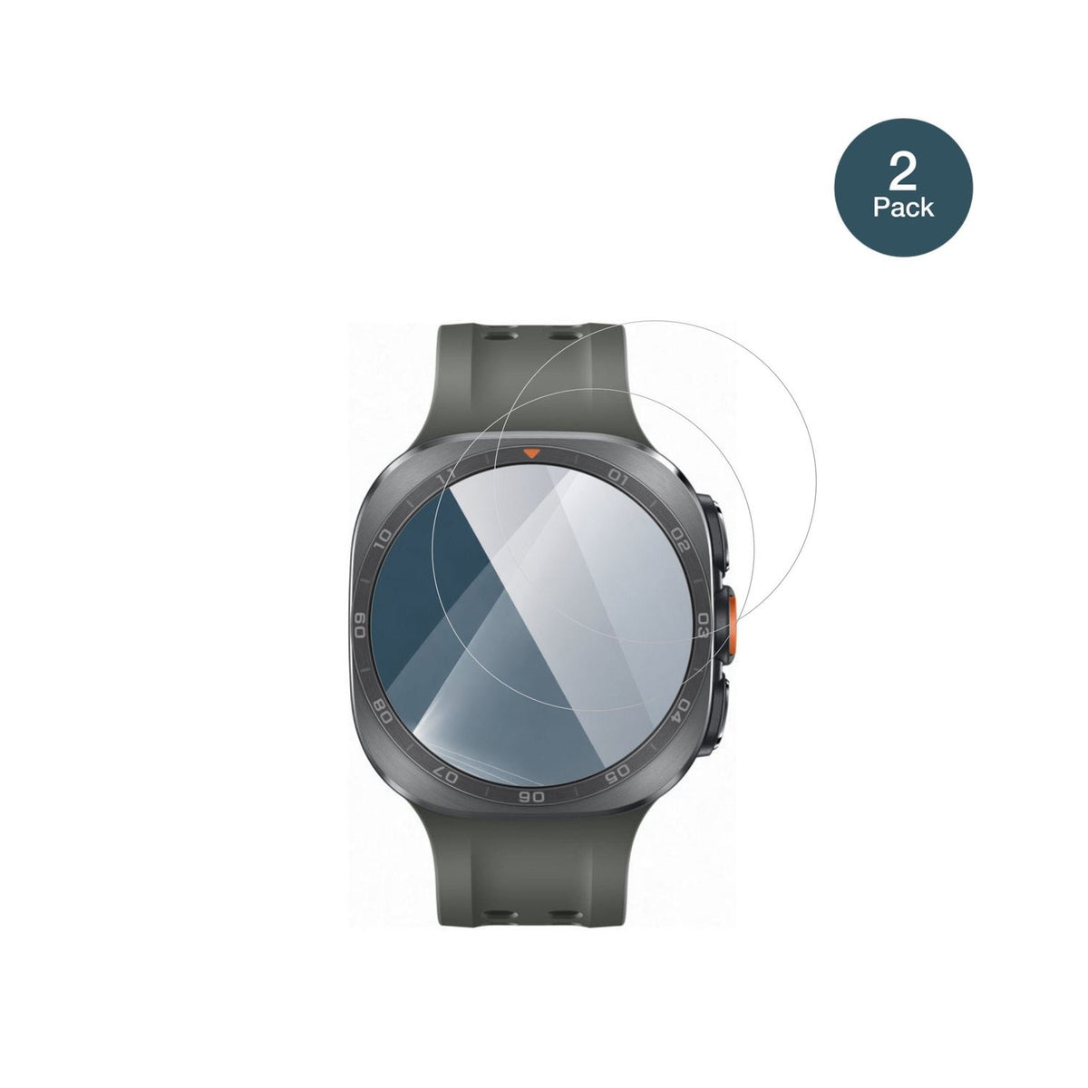 SamsungGalaxy Watch Ultra 2 mit aufgebrachter dipos Flex Schutzfolie, glasklare Darstellung ohne Einschränkungen