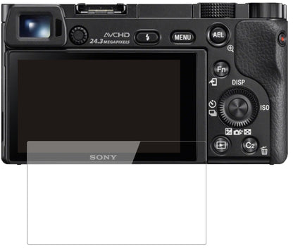 SonyAlpha 6000 mit aufgebrachter dipos Flex Schutzfolie, glasklare Darstellung ohne Einschränkungen
