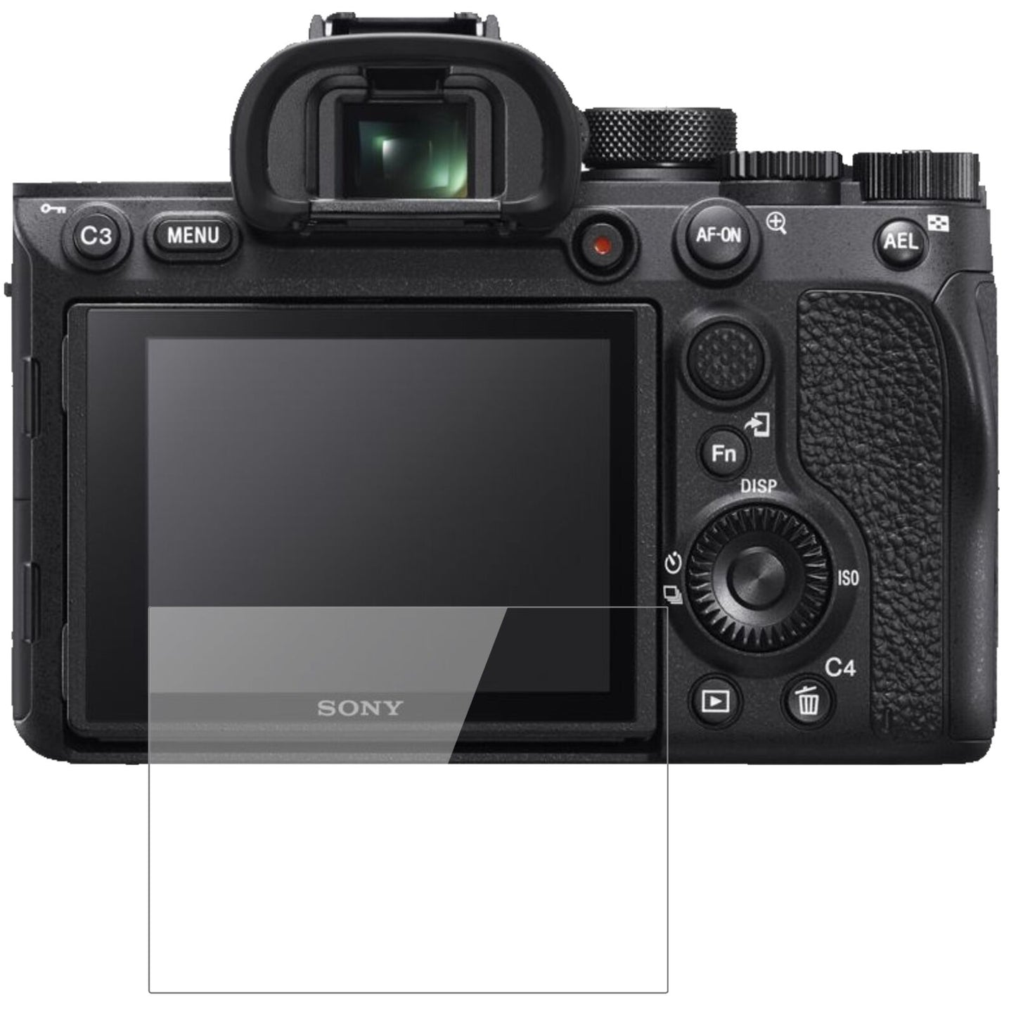 SonyAlpha 7R IIIA mit aufgebrachter dipos Flex Schutzfolie, glasklare Darstellung ohne Einschränkungen
