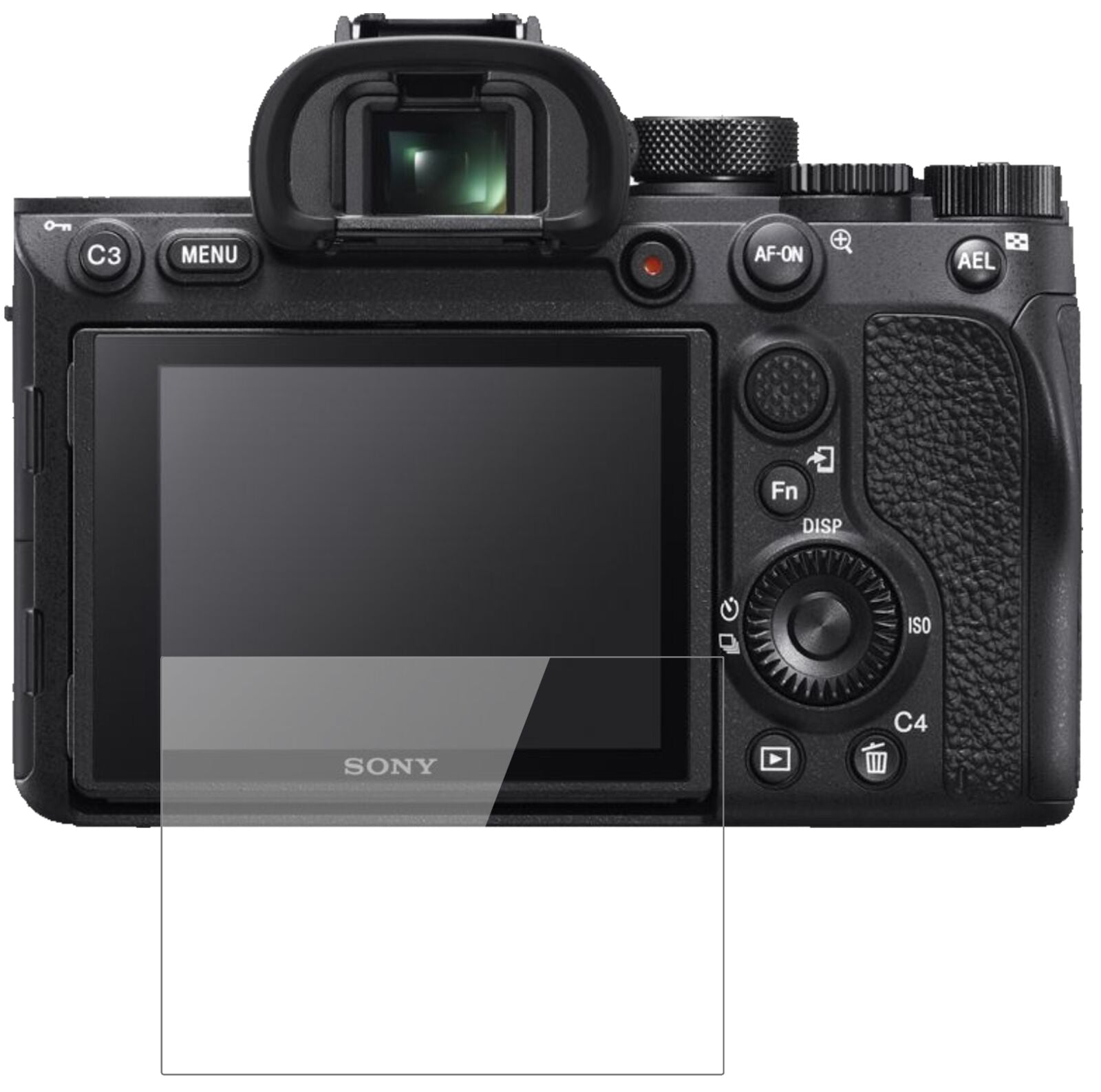SonyAlpha 7R IIIA mit aufgebrachter dipos Flex Schutzfolie, glasklare Darstellung ohne Einschränkungen