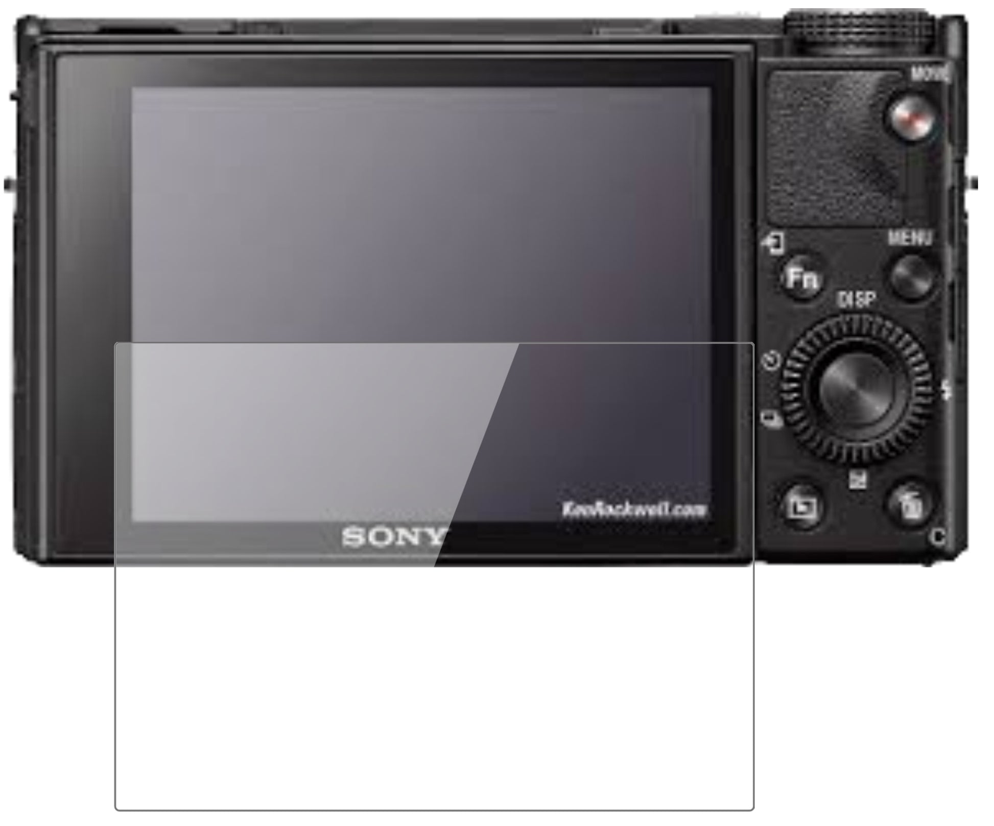 SonyRX100 VII mit aufgebrachter dipos Flex Schutzfolie, glasklare Darstellung ohne Einschränkungen
