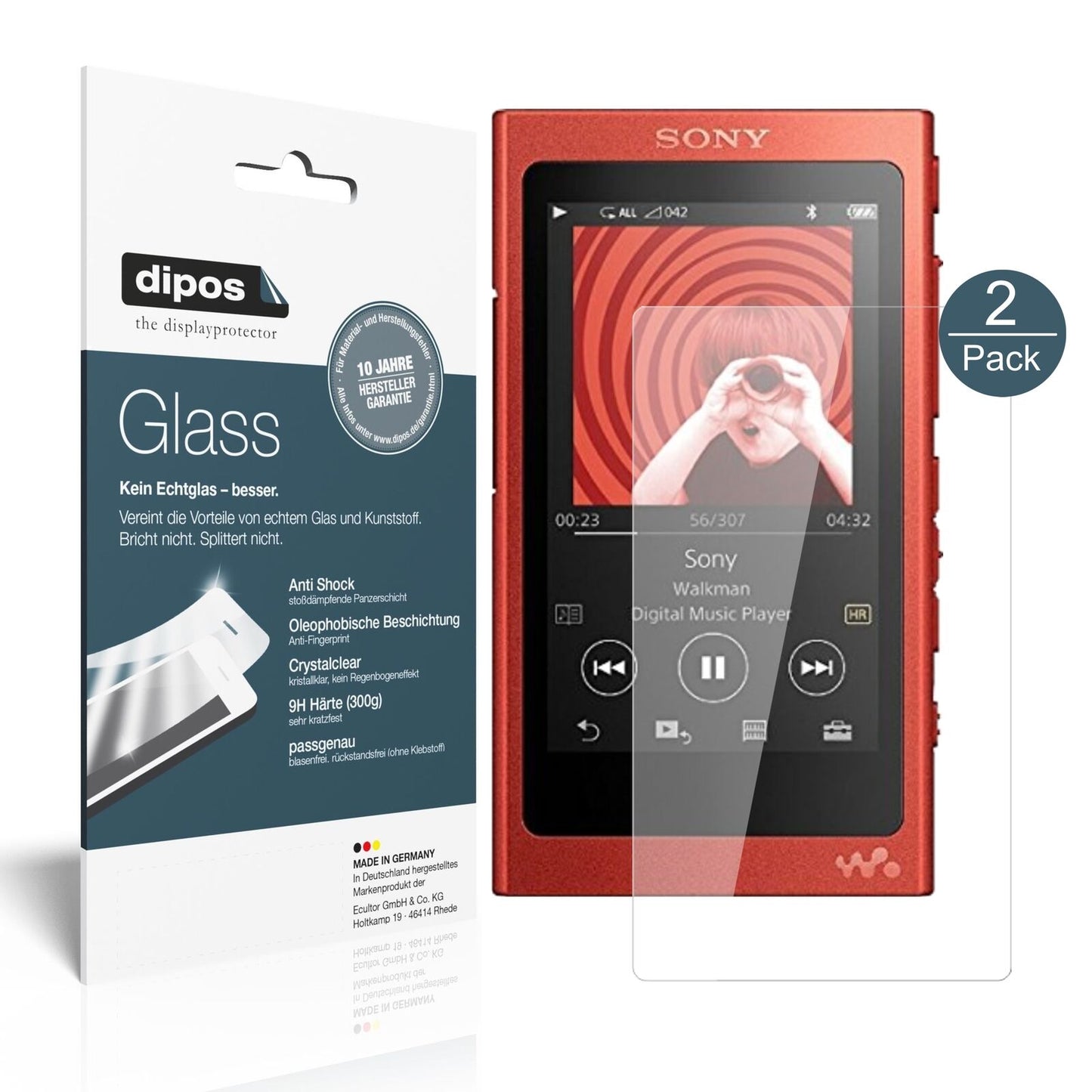 SonyWalkman NW-A35HN mit aufgebrachter dipos Flex Schutzfolie, glasklare Darstellung ohne Einschränkungen