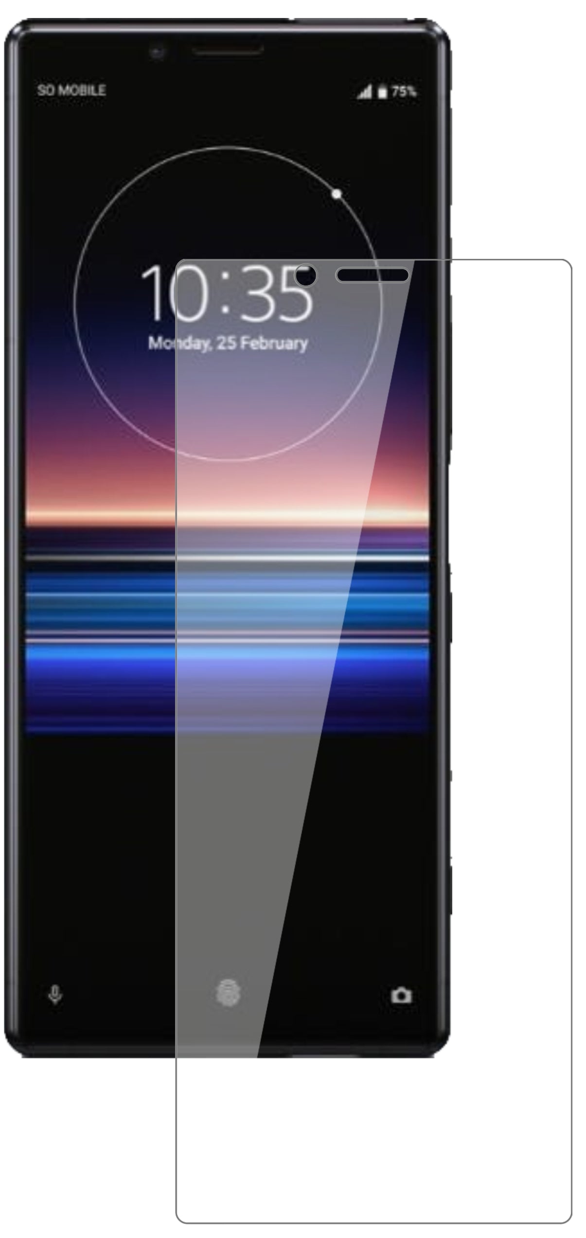 SonyXperia 1 mit aufgebrachter dipos Flex Schutzfolie, glasklare Darstellung ohne Einschränkungen