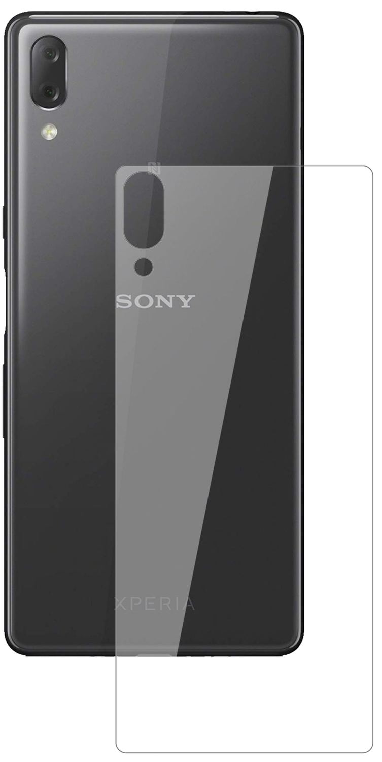SonyXperia L3 Rückseite mit aufgebrachter dipos Flex Schutzfolie, glasklare Darstellung ohne Einschränkungen