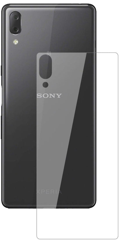 SonyXperia L3 Rückseite mit aufgebrachter dipos Flex Schutzfolie, glasklare Darstellung ohne Einschränkungen