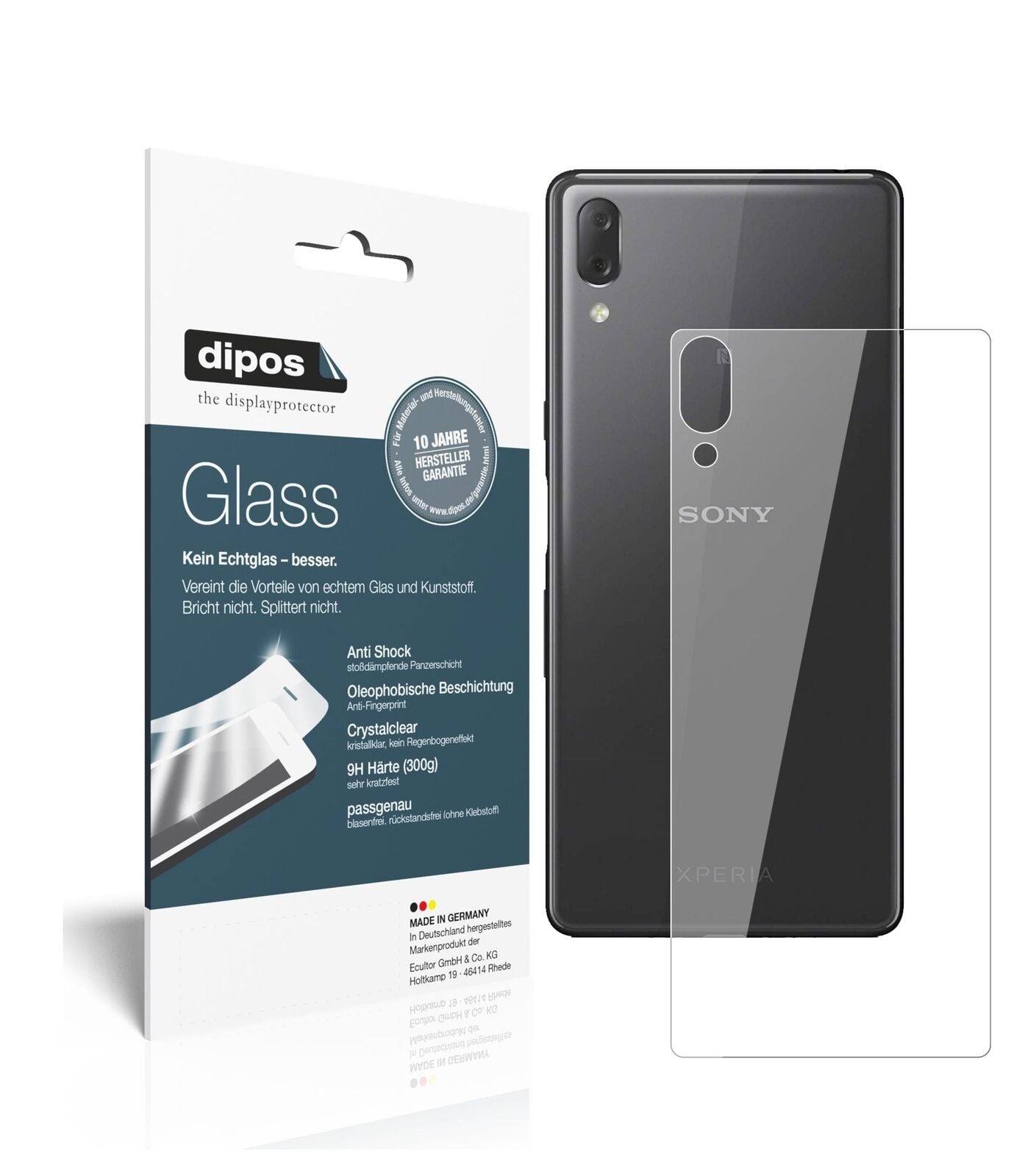 SonyXperia L3 Rückseite mit aufgebrachter dipos Flex Schutzfolie, glasklare Darstellung ohne Einschränkungen