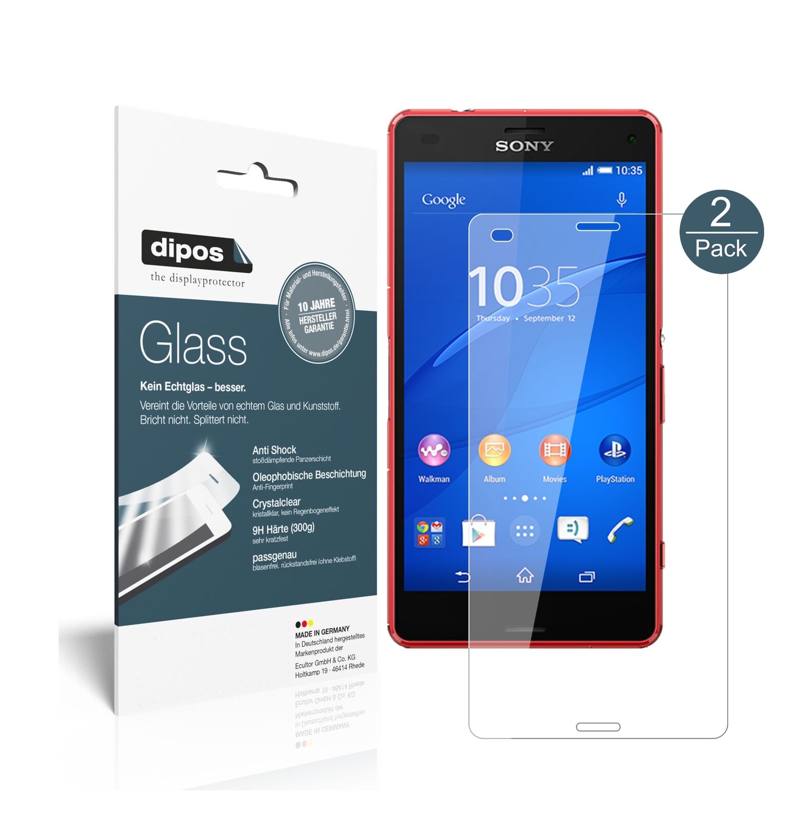 SonyXperia Z3 Compact mit aufgebrachter dipos Flex Schutzfolie, glasklare Darstellung ohne Einschränkungen