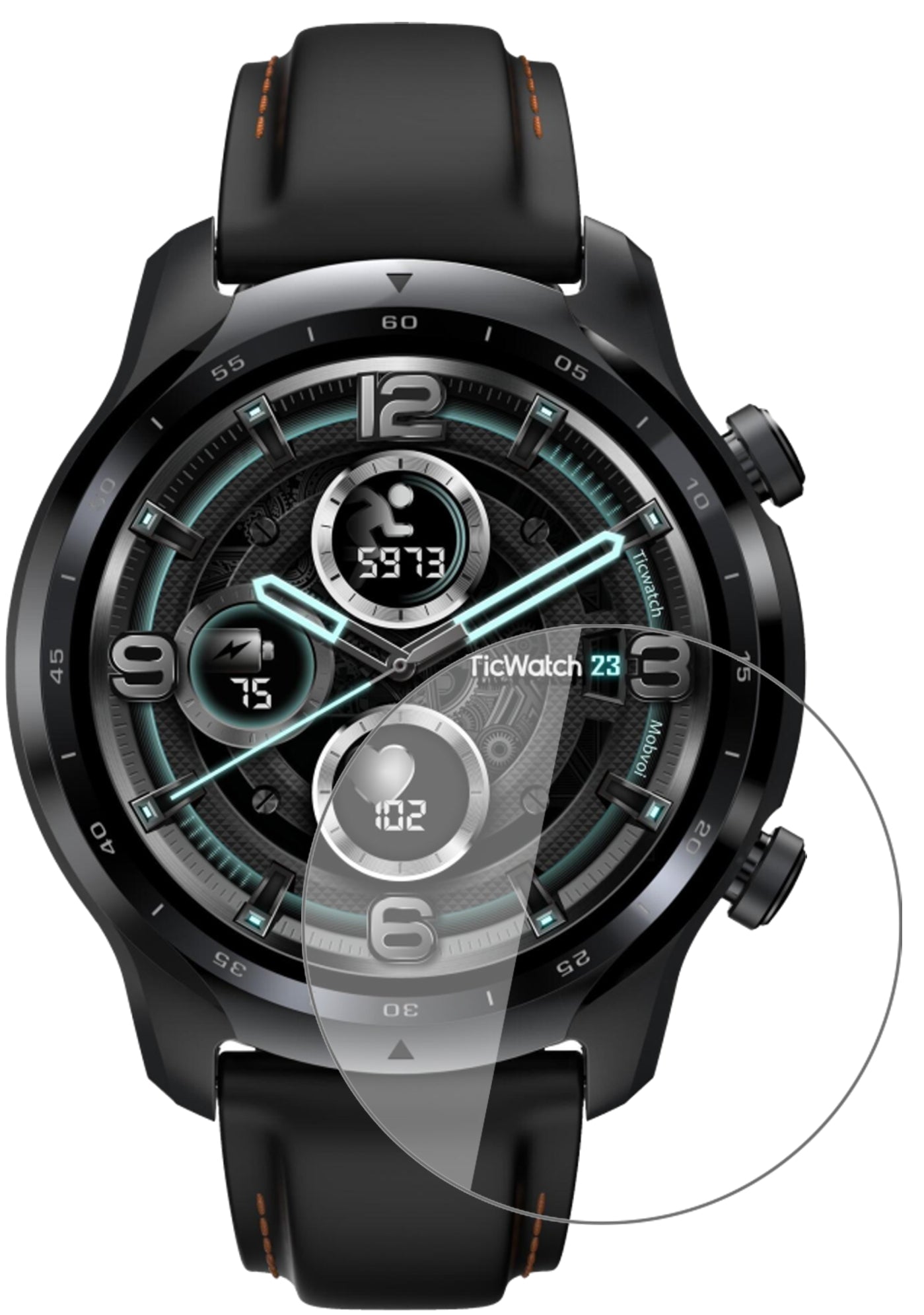 TicWatchPro 3 GPS mit aufgebrachter dipos Flex Schutzfolie, glasklare Darstellung ohne Einschränkungen
