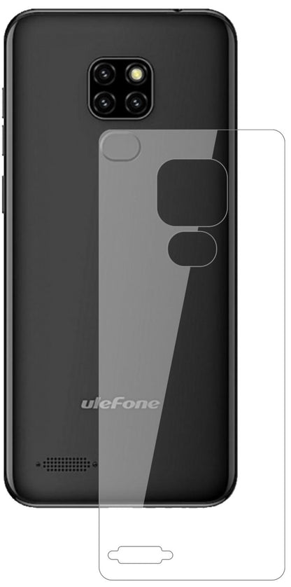 UlefoneNote 7P Rückseite mit aufgebrachter dipos Flex Schutzfolie, glasklare Darstellung ohne Einschränkungen