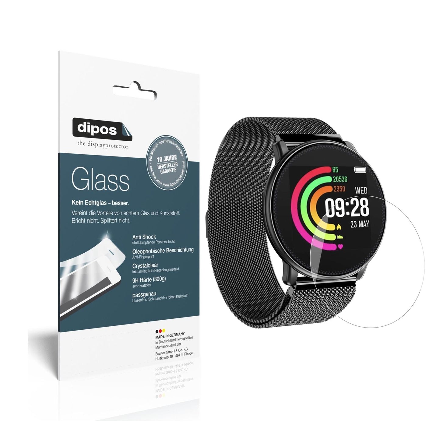 UmidigiUwatch mit aufgebrachter dipos Flex Schutzfolie, glasklare Darstellung ohne Einschränkungen