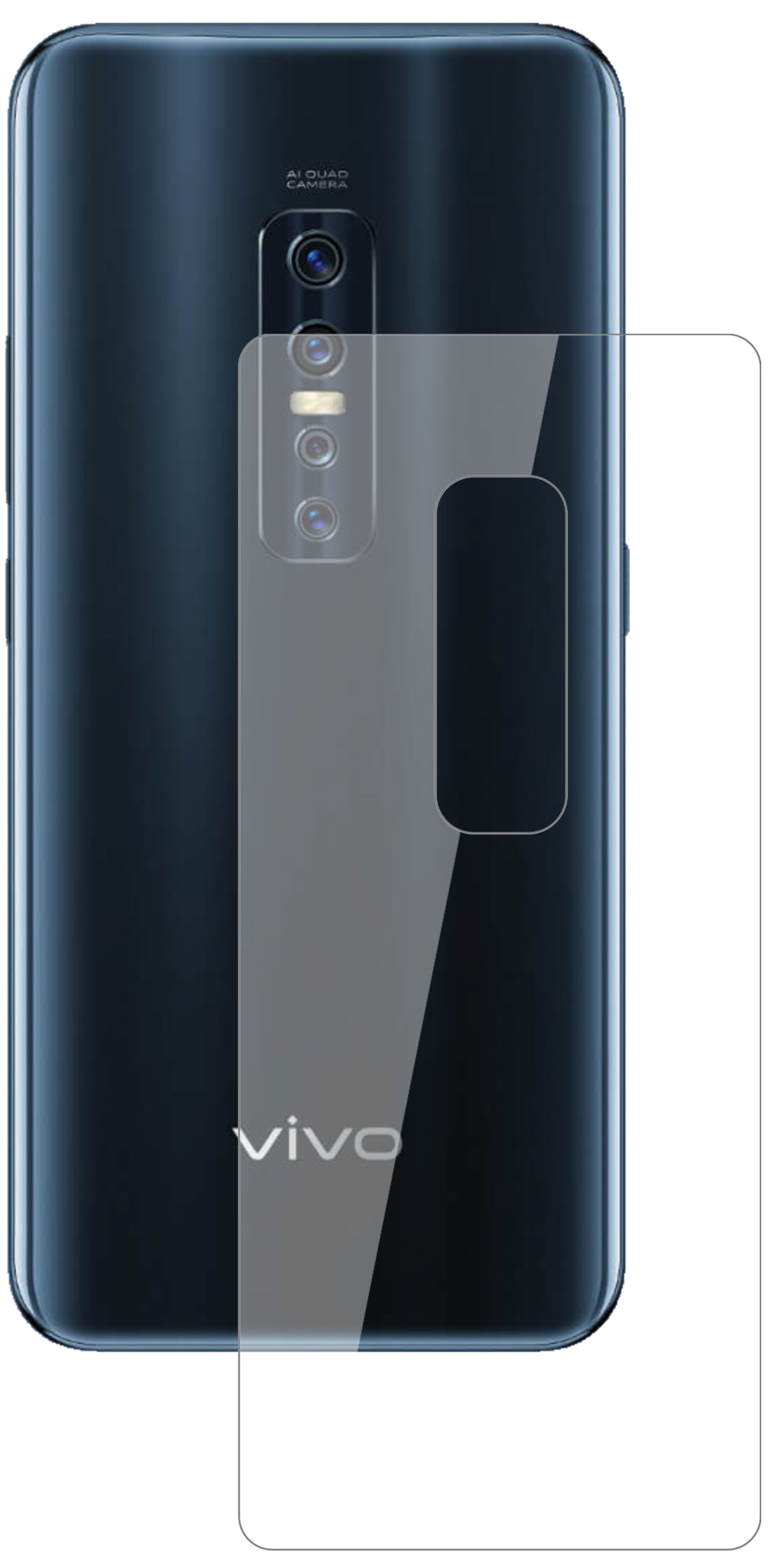 VivoV17 Pro Rückseite mit aufgebrachter dipos Flex Schutzfolie, glasklare Darstellung ohne Einschränkungen