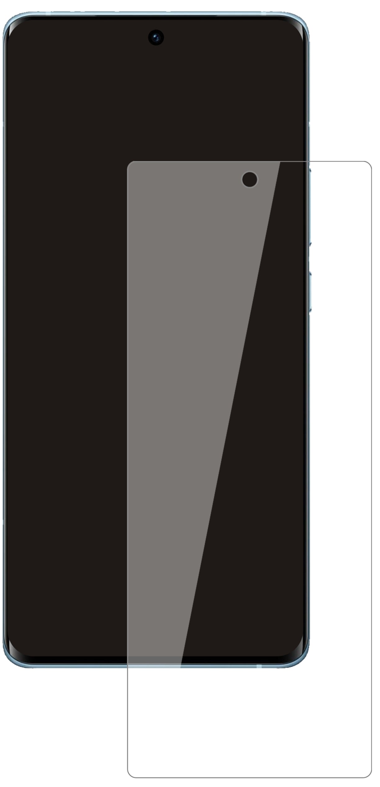 VivoX60 Pro mit aufgebrachter dipos Flex Schutzfolie, glasklare Darstellung ohne Einschränkungen