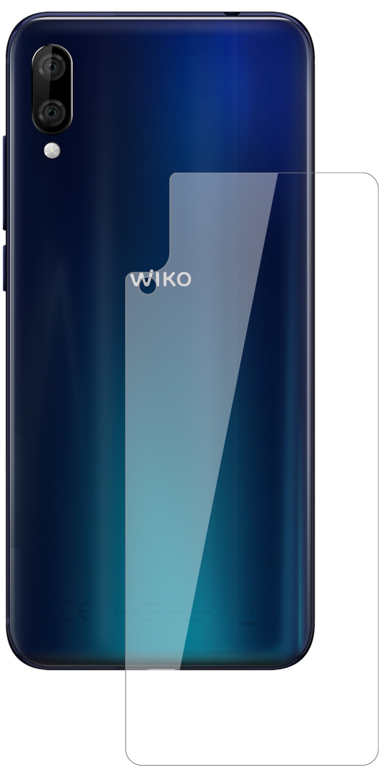 WikoView 3 Lite Rückseite mit aufgebrachter dipos Flex Schutzfolie, glasklare Darstellung ohne Einschränkungen
