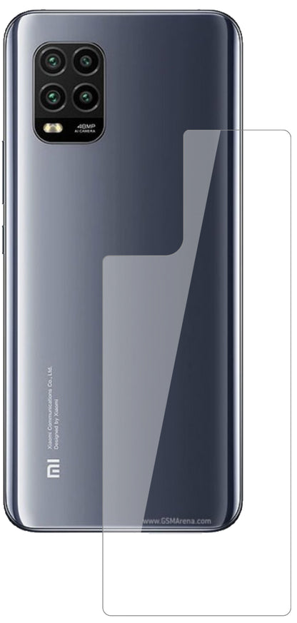 XiaomiMi 10 Lite 5G Rückseite mit aufgebrachter dipos Flex Schutzfolie, glasklare Darstellung ohne Einschränkungen