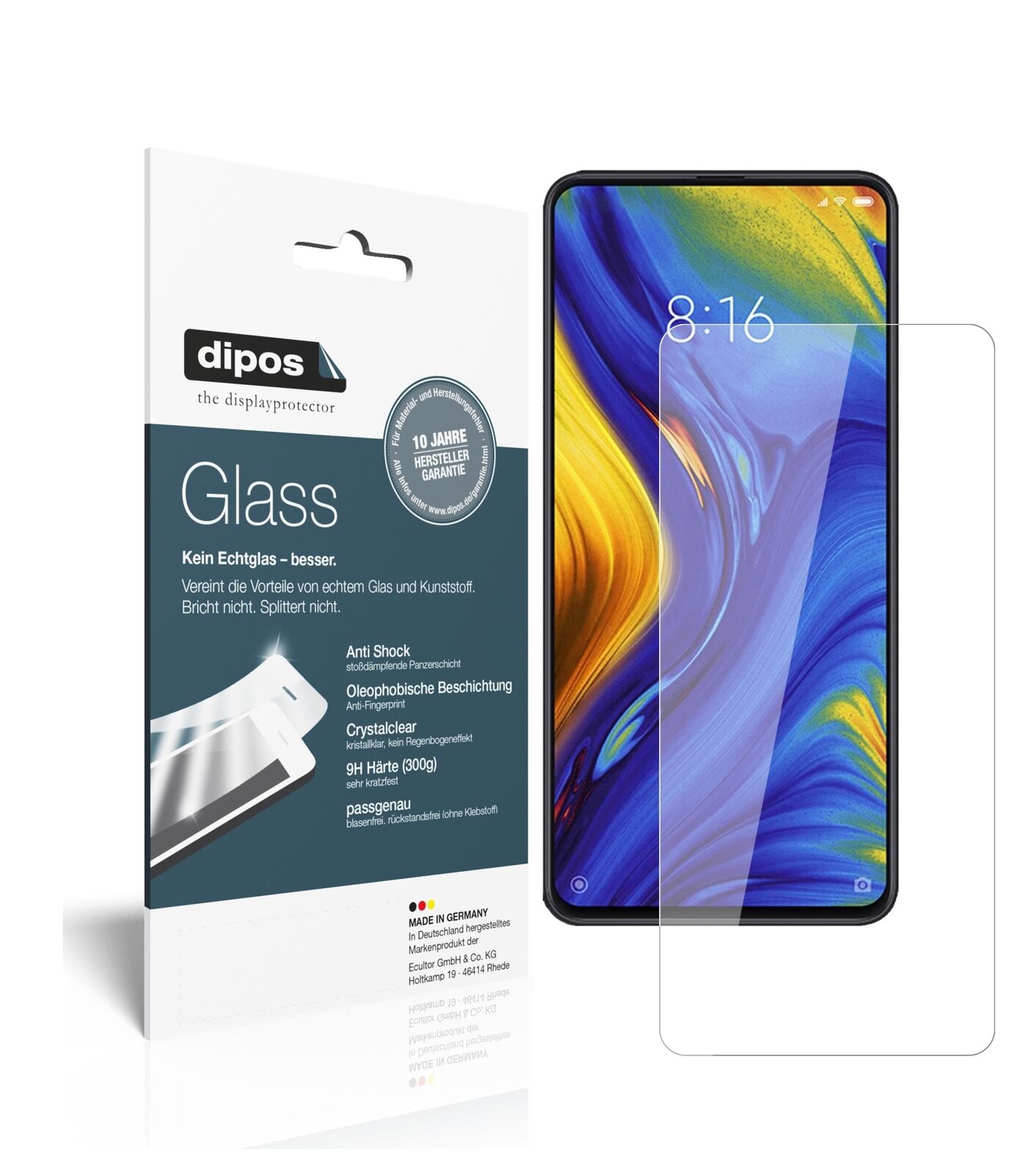 XiaomiMi Mix 3 mit aufgebrachter dipos Flex Schutzfolie, glasklare Darstellung ohne Einschränkungen