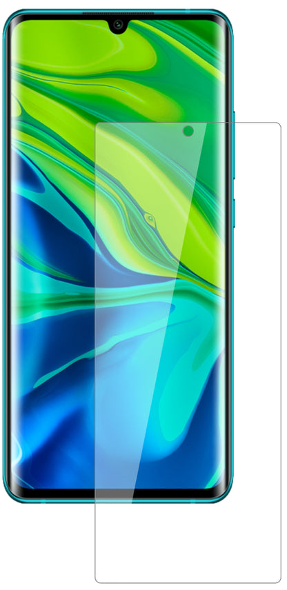 XiaomiMi Note 10 Pro mit aufgebrachter dipos Flex Schutzfolie, glasklare Darstellung ohne Einschränkungen
