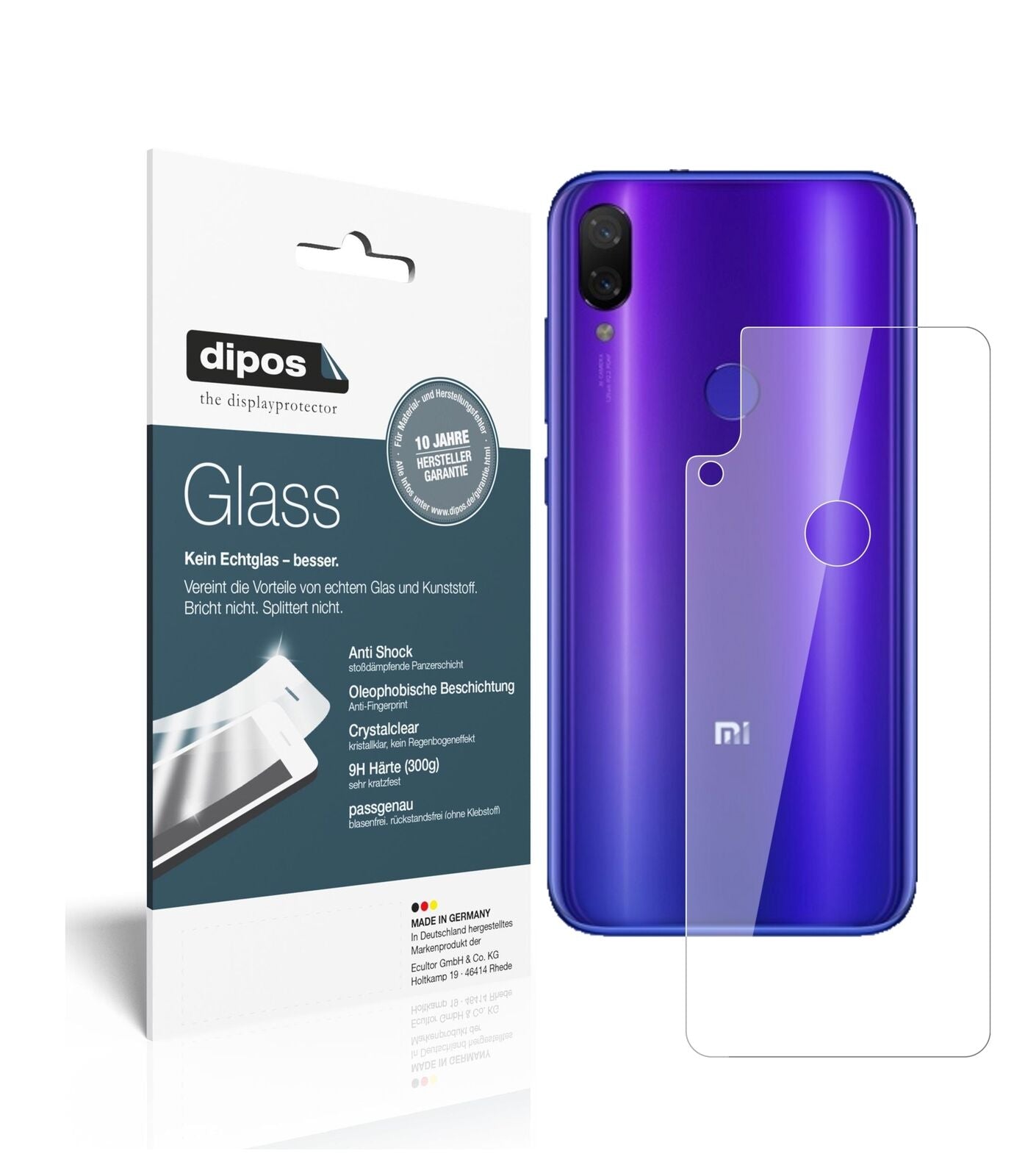 XiaomiMi Play Rückseite mit aufgebrachter dipos Flex Schutzfolie, glasklare Darstellung ohne Einschränkungen