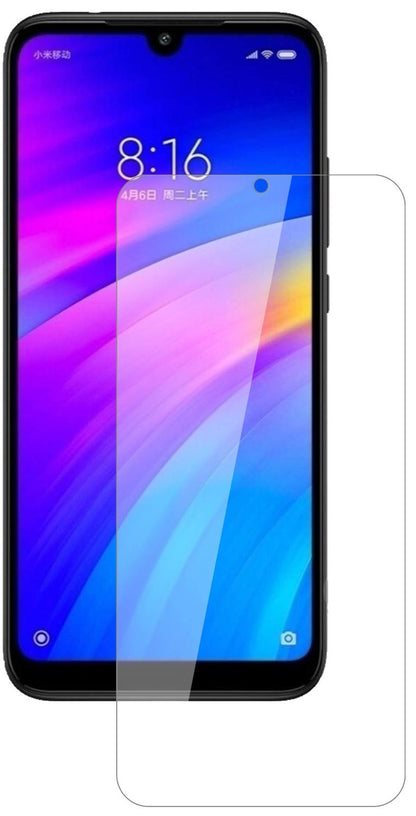 XiaomiRedmi 7 mit aufgebrachter dipos Flex Schutzfolie, glasklare Darstellung ohne Einschränkungen