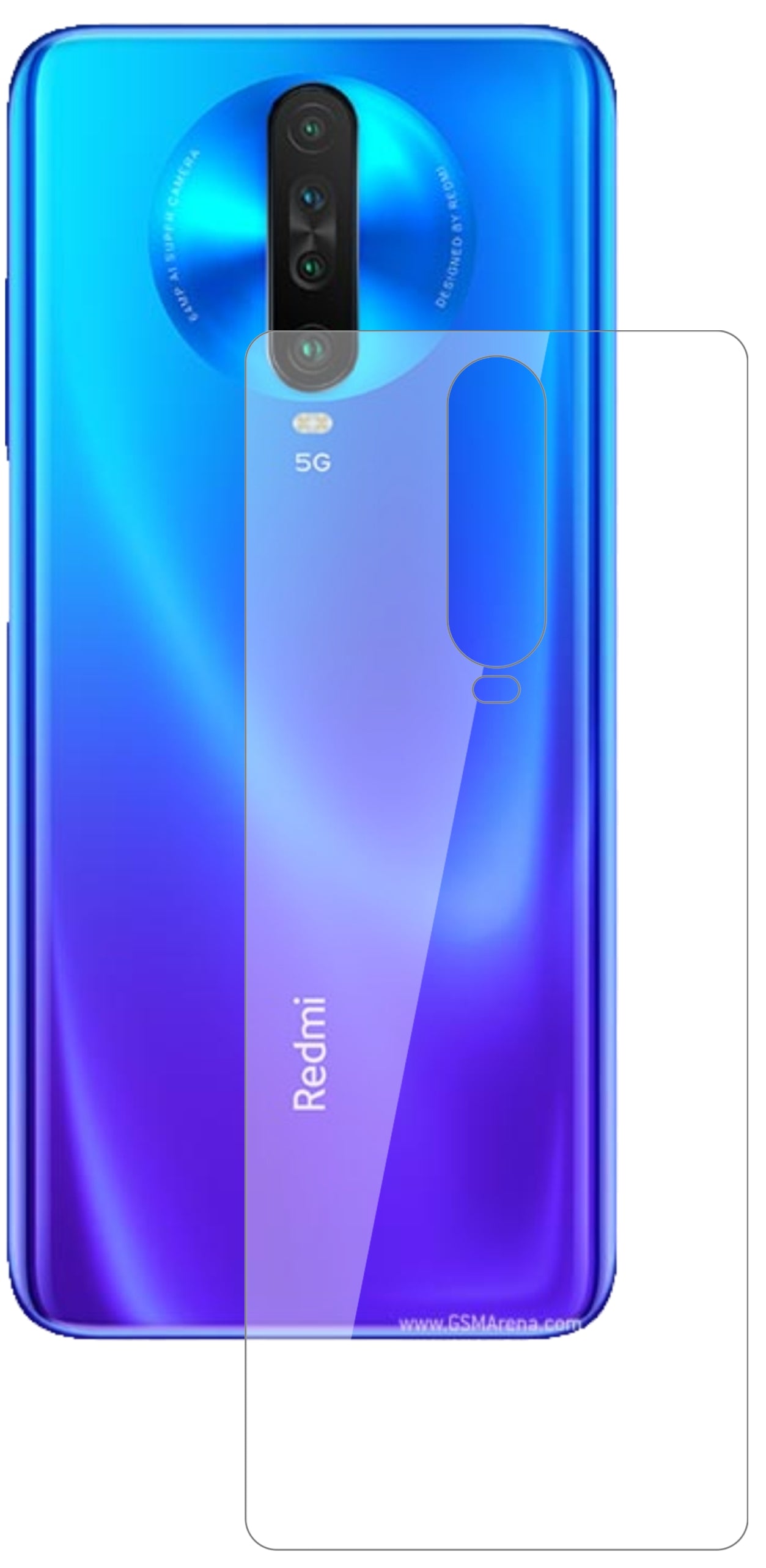 XiaomiPOCO X2 Rückseite mit aufgebrachter dipos Flex Schutzfolie, glasklare Darstellung ohne Einschränkungen