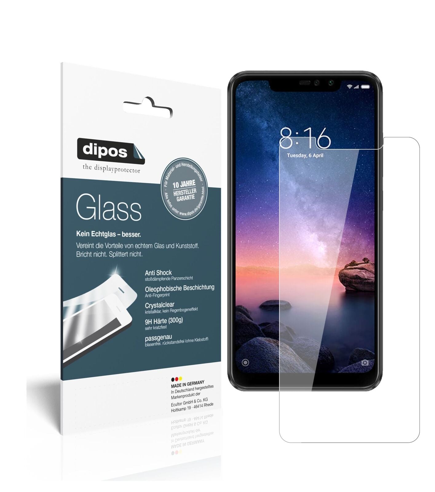 XiaomiRedmi Note 6 Pro mit aufgebrachter dipos Flex Schutzfolie, glasklare Darstellung ohne Einschränkungen