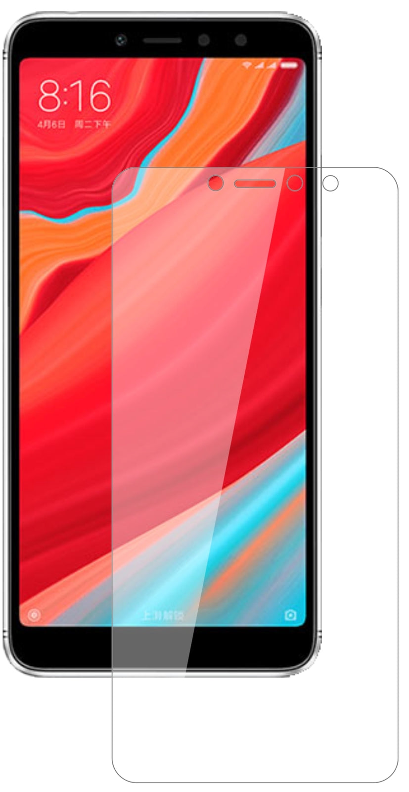 XiaomiRedmi Y2 mit aufgebrachter dipos Flex Schutzfolie, glasklare Darstellung ohne Einschränkungen