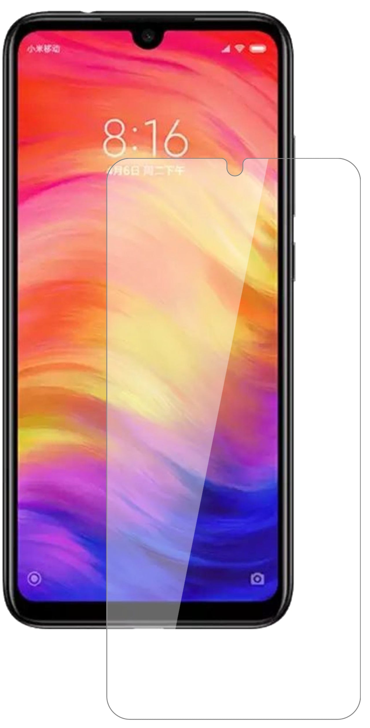 XiaomiRedmi Y3 mit aufgebrachter dipos Flex Schutzfolie, glasklare Darstellung ohne Einschränkungen