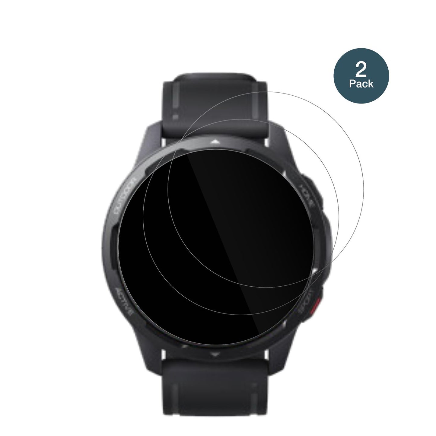 XiaomiWatch S1 Active mit aufgebrachter dipos Flex Schutzfolie, glasklare Darstellung ohne Einschränkungen