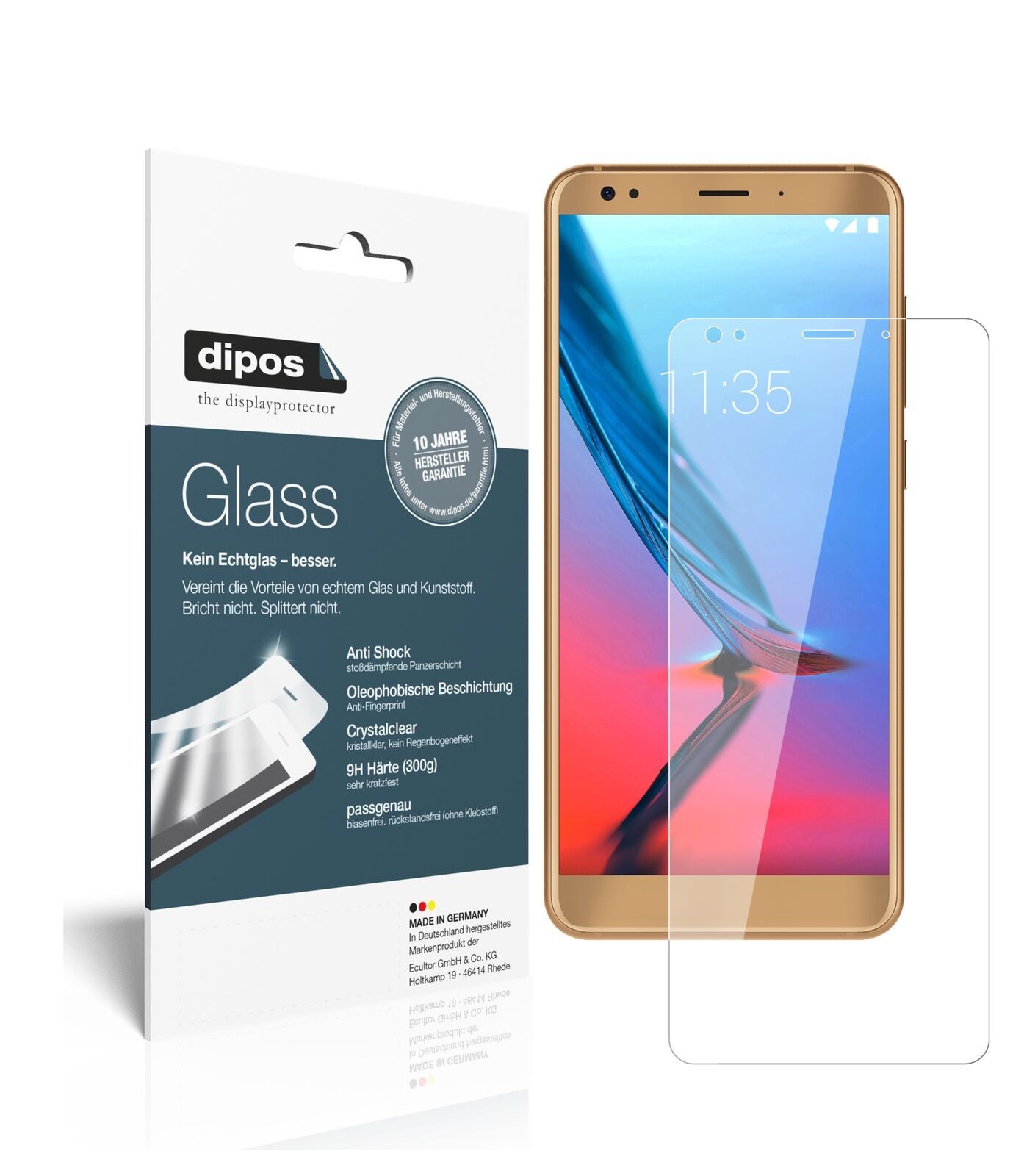 ZTEBlade V9 Vita mit aufgebrachter dipos Flex Schutzfolie, glasklare Darstellung ohne Einschränkungen