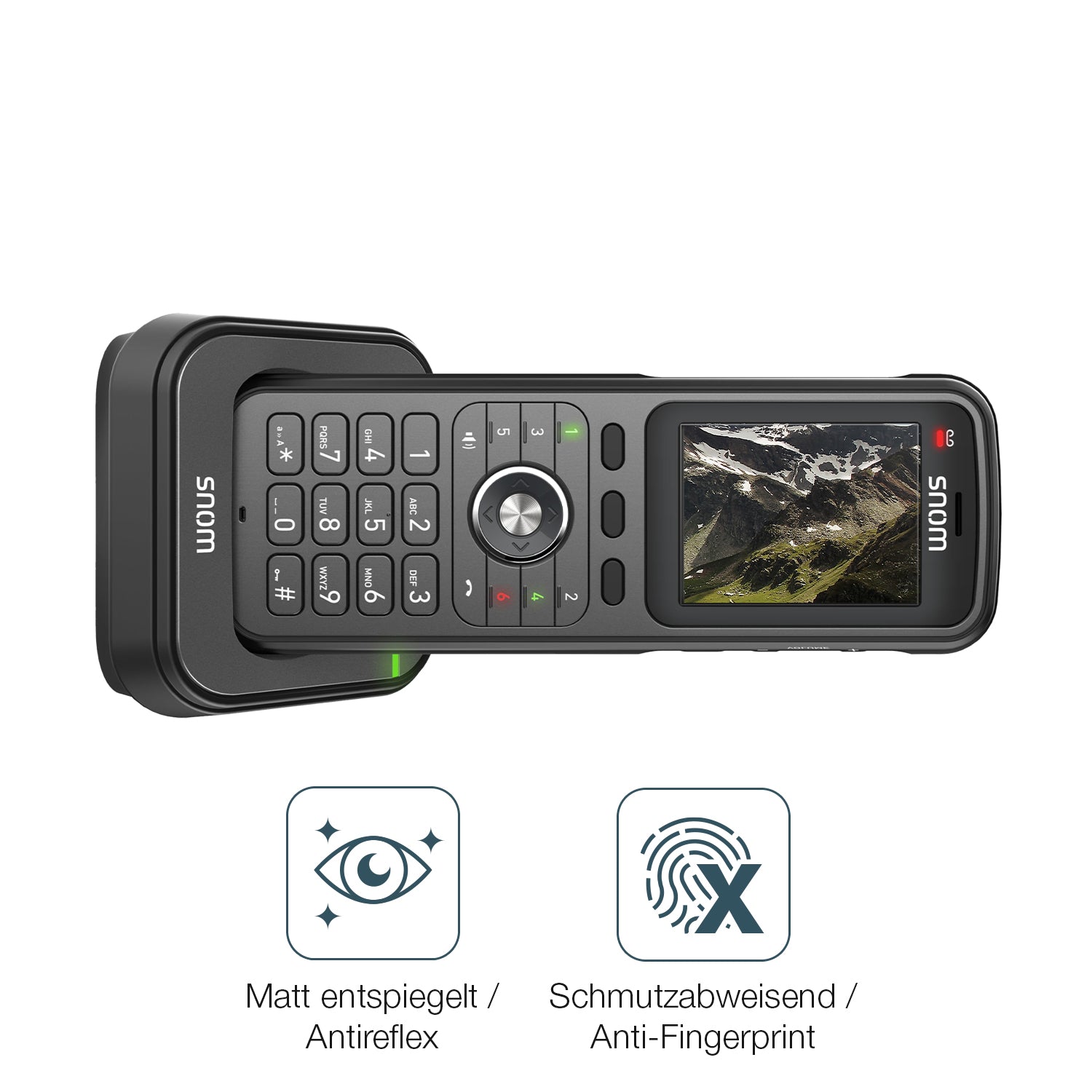 9H Hartbeschichtete, flexible Folie passend zugeschnitten für Snom M56 Dect