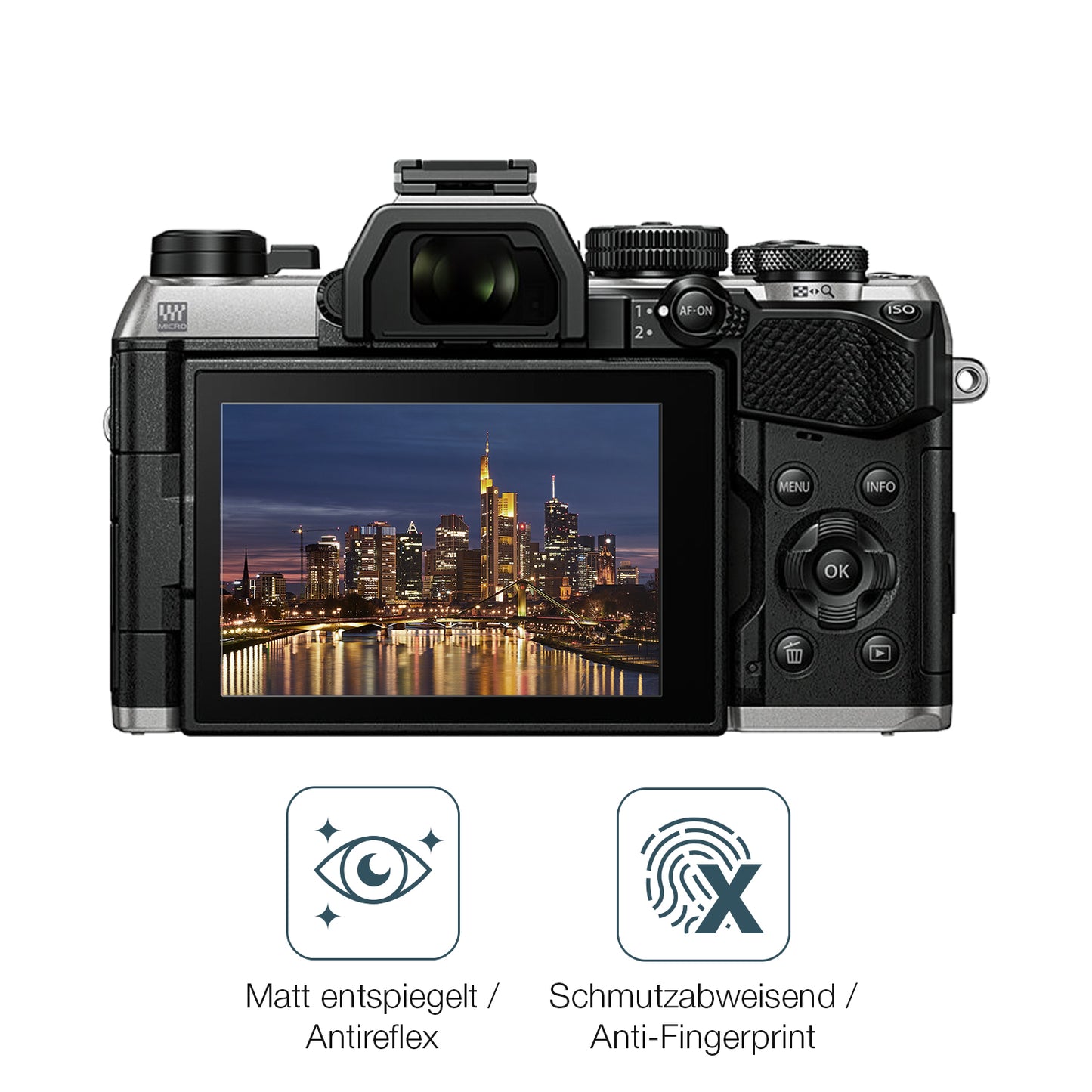 9H Hartbeschichtete, flexible Folie passend zugeschnitten für Olympus OM System OM-5 Mark II